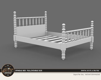 1:12 Vintage Spindle Wood Bed Bed frame Dollhouse Miniature - 3D STL PRINT file Instant Download
