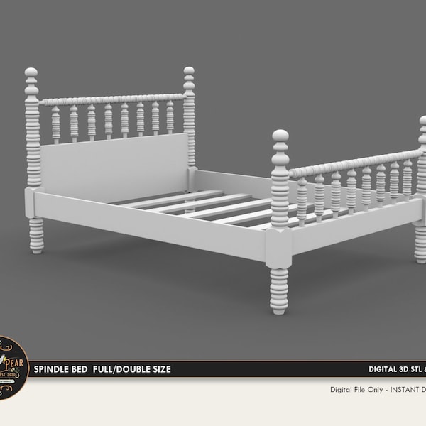 1:12 Vintage Spindle Wood Bed Bed frame Dollhouse Miniature - 3D STL PRINT file Instant Download