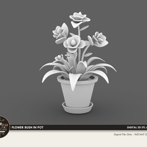 1:12 Stylized flower bush Dollhouse Miniature - 3D STL PRINT file Instant Download