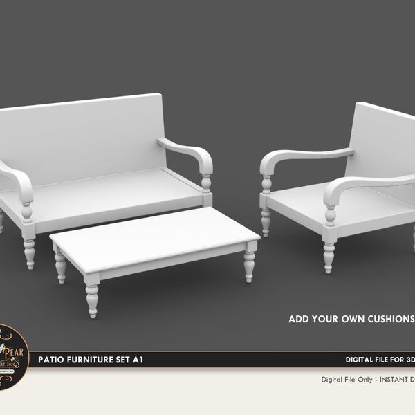 1:12 Patio Furniture Frames and Table Dollhouse Miniature - 3D STL PRINT file Instant Download