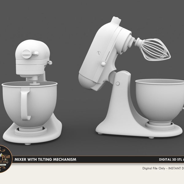 1:12 Kitchen Mixer with Bowl and Lift Stand Dollhouse Miniature - 3D STL PRINT file Instant Download