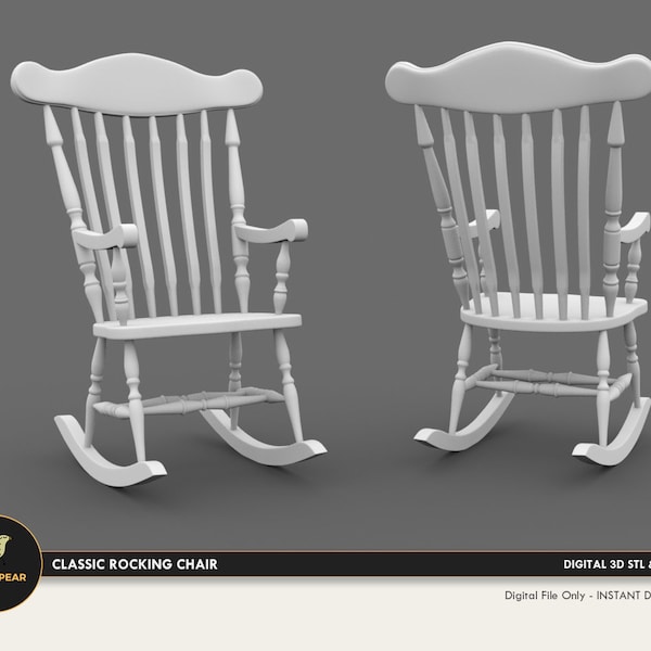 1:12 Classic Rocking Chair Dollhouse Miniature - 3D STL PRINT file Instant Download