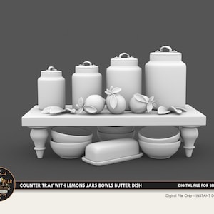 1:12 Kitchen counter tray with lemons jars bowls and butter dish  Dollhouse Miniature - 3D STL PRINT file Instant Download