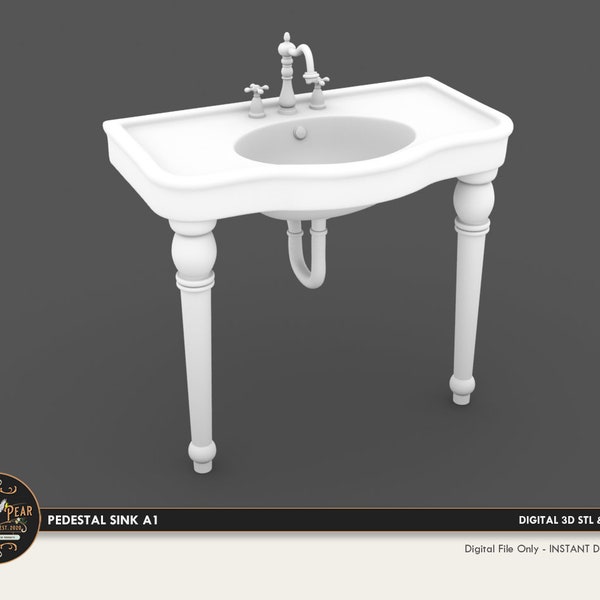 1:12 Pedestal Bathroom Sink and Faucet A1 Dollhouse Miniature - 3D STL PRINT file Instant Download