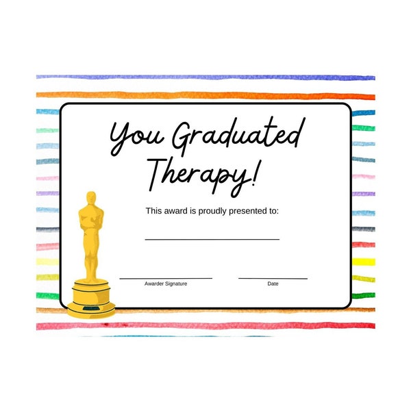 Therapy Graduate Certificate Printable, Mental Health Counseling Diploma Template, Everyday Celebration