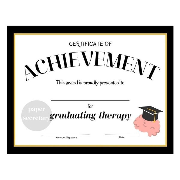 PRINTABLE Therapy Student Certificate, Mental Health Counseling Diploma Template, Everyday Celebration, Adult Award Recognition