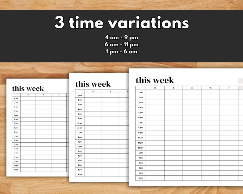 Printable Weekly Time Blocking Template, Hourly Planner, Minimalist, Instant Download, Time ...