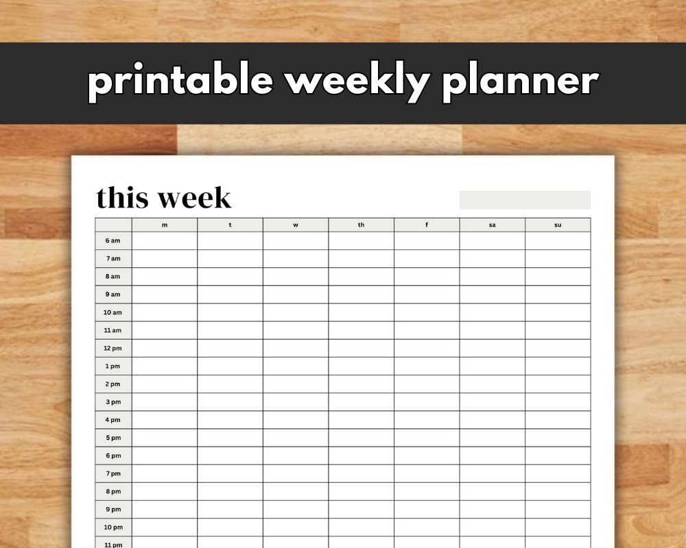 Printable Weekly Time Blocking Template, Hourly Planner, Minimalist, Instant Download, Time ...