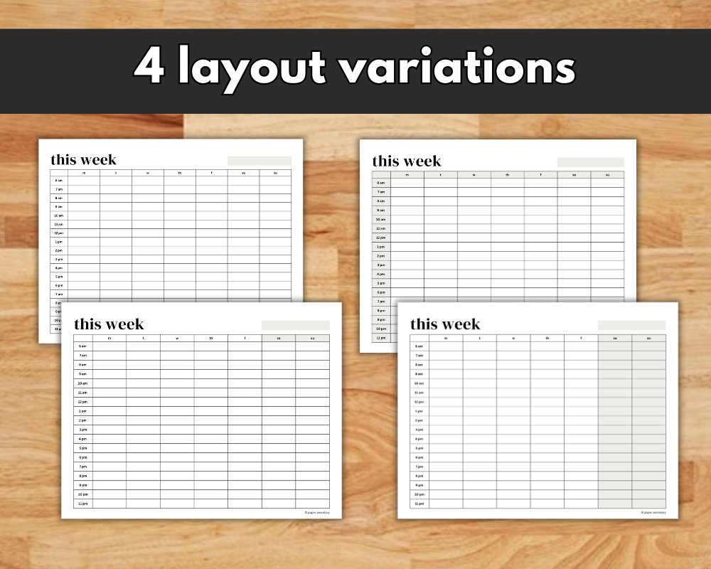 Printable Weekly Time Blocking Template, Hourly Planner, Minimalist, Instant Download, Time ...