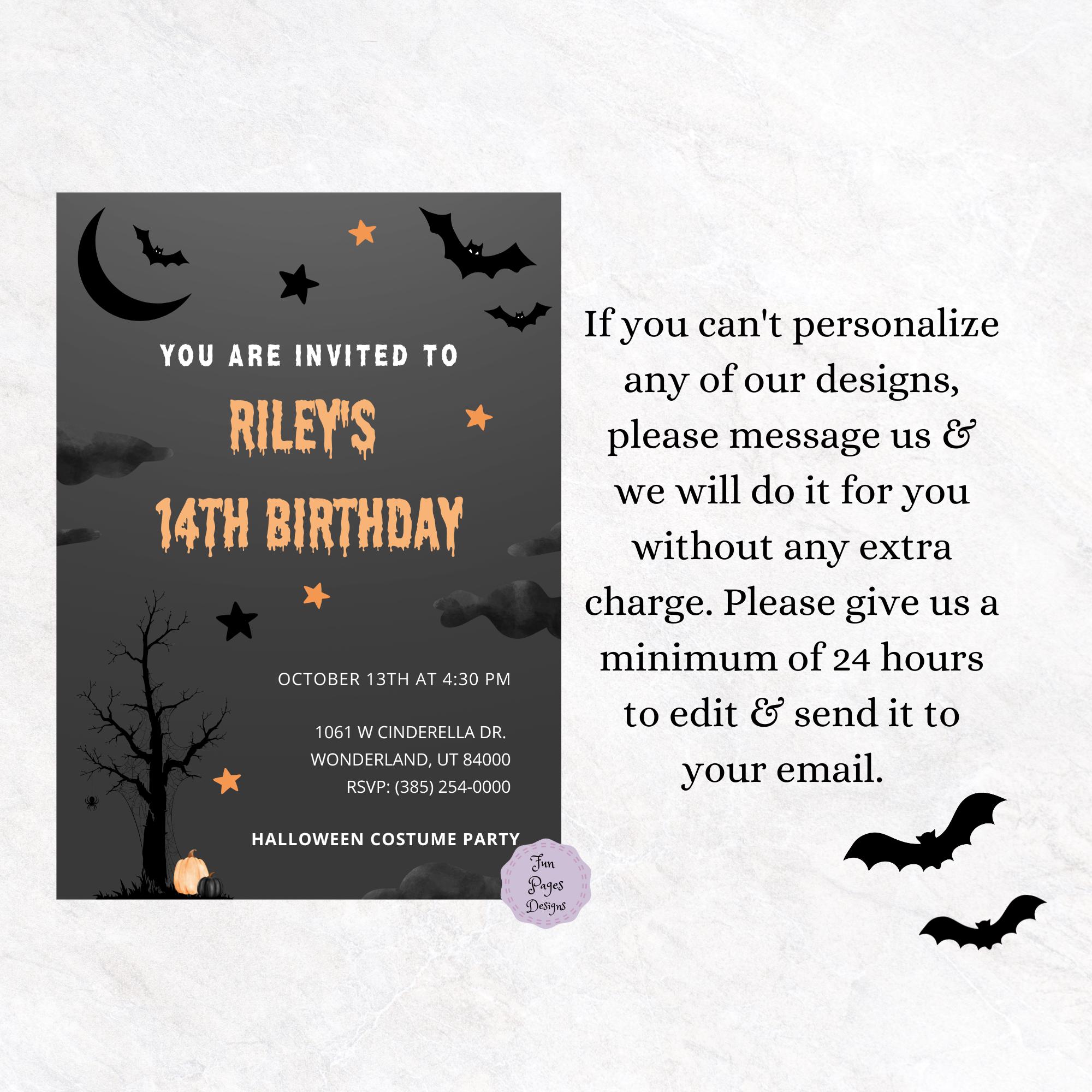 Creepy Halloween Birthday Invitation, Spooky Party Theme, Orange and ...
