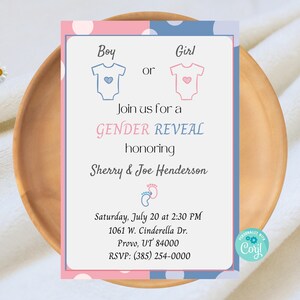Pink or Blue Gender Reveal Invitation, Girl or Boy, Digital Invite, Instant Download