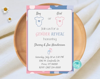 Pink or Blue Gender Reveal Invitation, Girl or Boy, Digital Invite, Instant Download