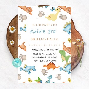 Boys Dinosaur Birthday Invitation, Kids Party, Dino Fun, Digital Download