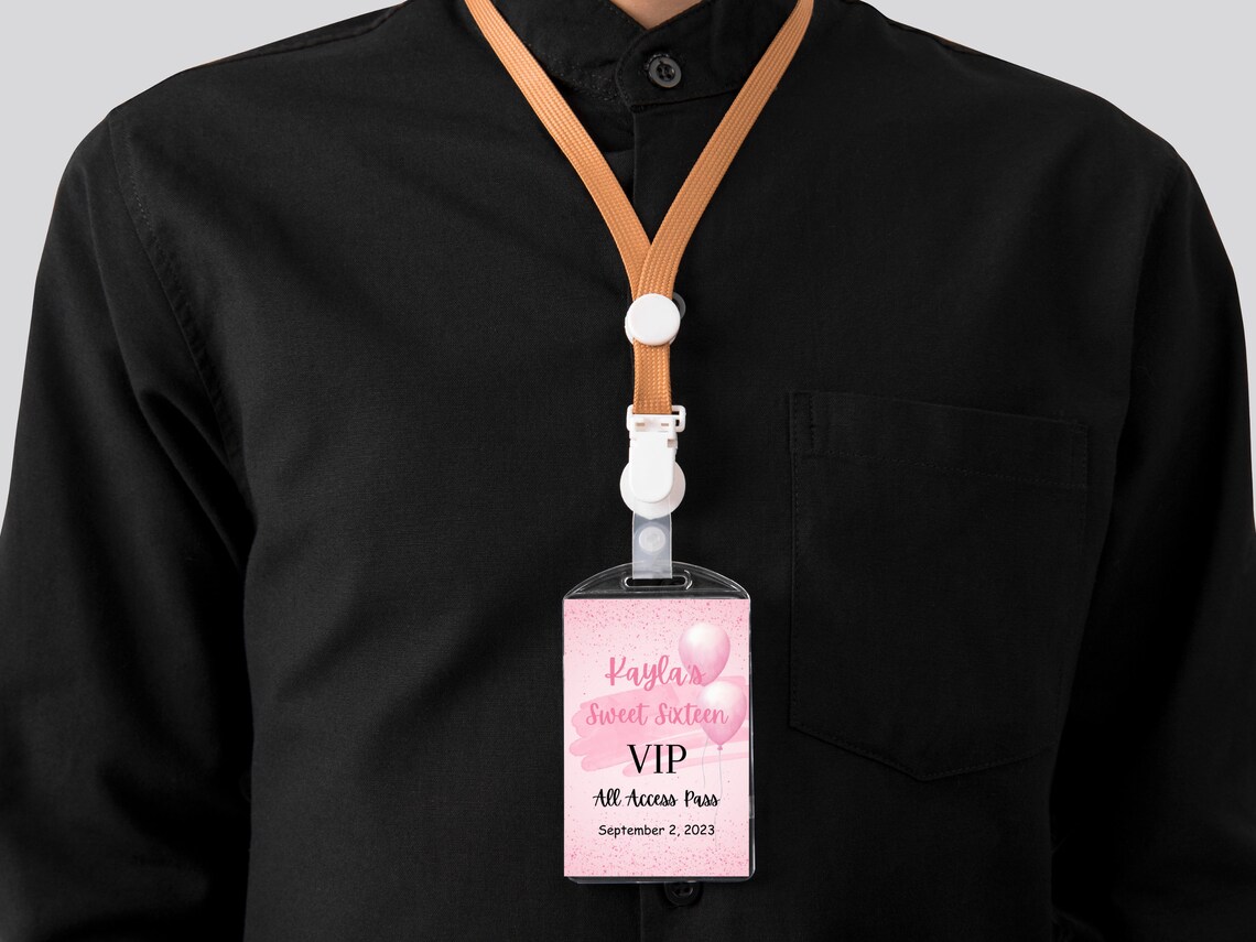 Pink Birthday VIP Lanyard Insert, Sweet 16, Party Celebration Pass ...