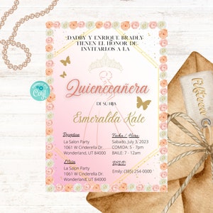 Pink Quinceañera Birthday Invitation, Mis Quince Años, 15th Birthday Party, Digital Invite, Instant Download