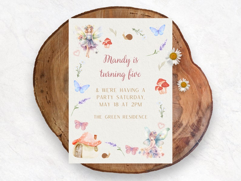 Whimsical Fairy Birthday Invitation, Mushroom Butterflies Theme, Girls ...