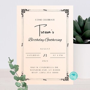 Neutral Women Birthday Invitation, Adult Party Celebration, Beige and Black Theme, Fun Gathering, Digital Download