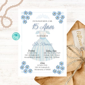 Sky Blue Quinceañera Birthday Invitation, Mis Quince Años, 15th Birthday Party, Digital Invite, Instant Download