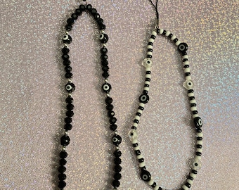 Black evil eye phone charm, evil eye beaded phone charm