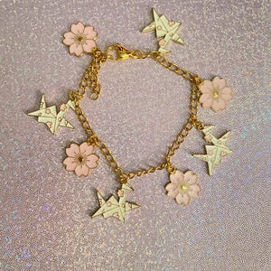 Cherry blossoms and origami charm bracelet