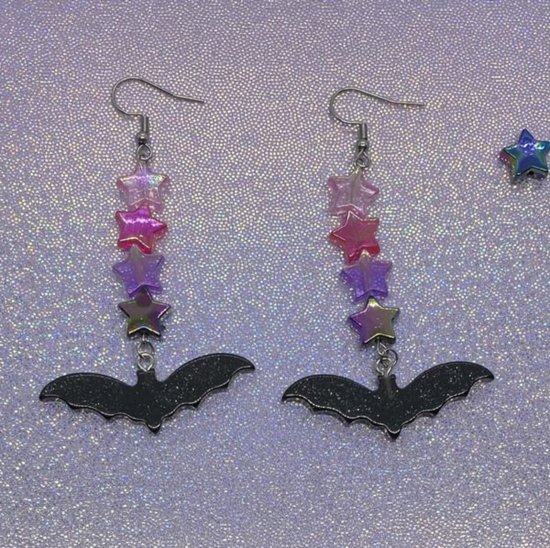 Kawaii Goth Bat Earrings Pastel Goth Jewelry Resin Bat Etsy