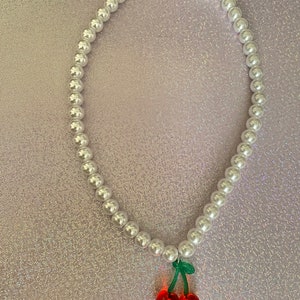 Cherry beaded necklace, y2k jewelry, kawaii necklace