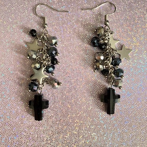 Silver goth cross earrings, goth jewelry