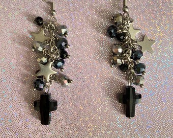 Silver goth cross earrings, goth jewelry