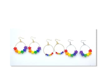 Pride rainbow earrings, lgbt hoop earrings, pride jewelry