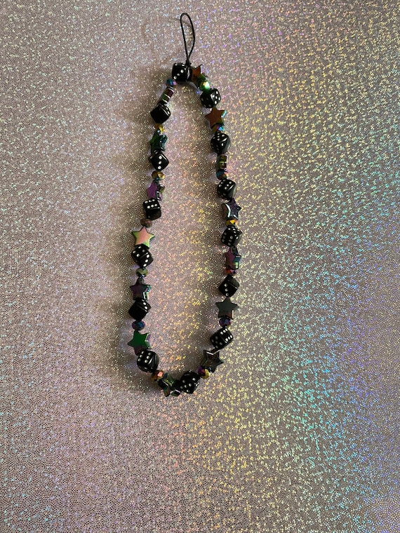 Goth phone charm, y2k phone charm, beaded phone strap