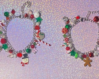 Silver christmas charm bracelet, xmas jewelry
