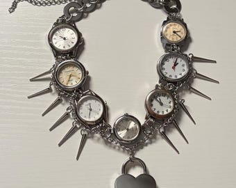 Silver watch necklace, maximalist jewelry, up cycled jewelry
