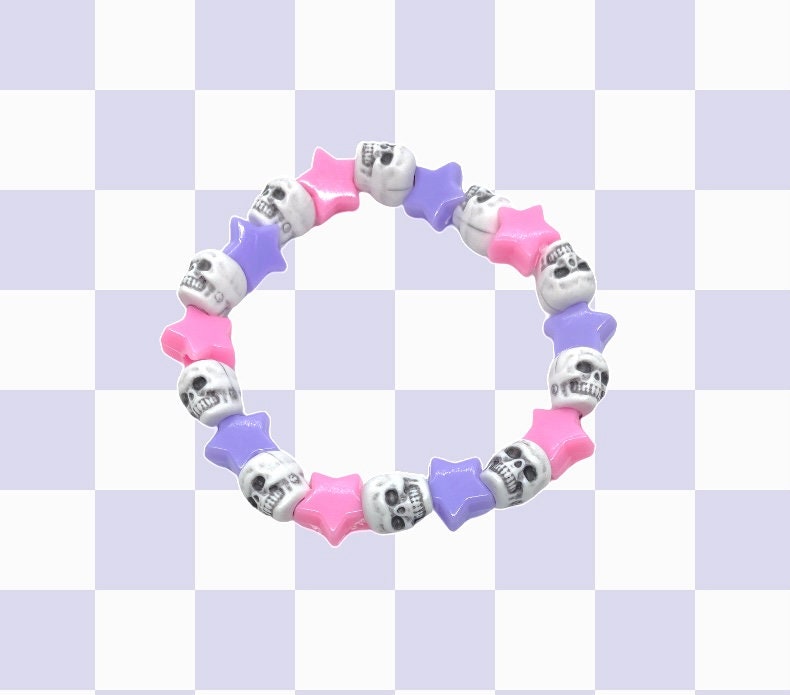 Pastel goth bracelet, kandi skull bracelet, kawaii goth bracelet