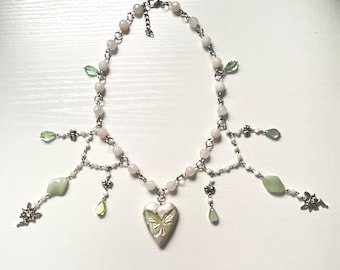 Green fairycore butterfly beaded necklace