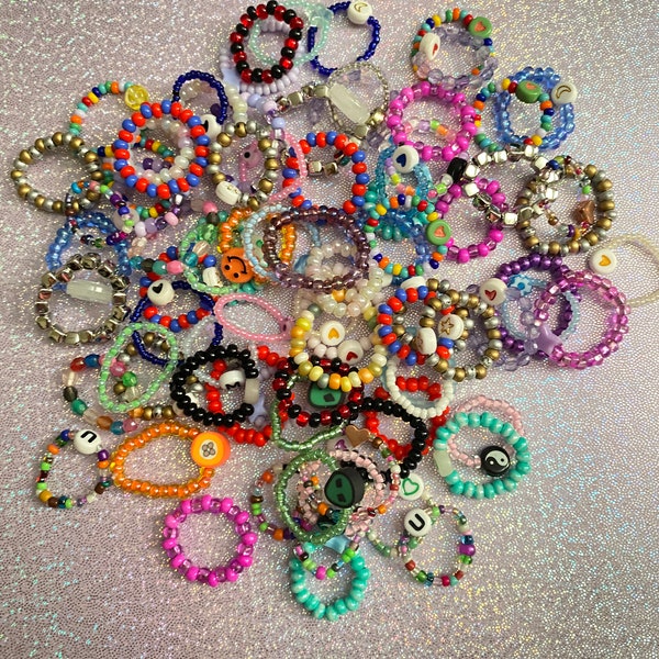 Random beaded rings, cute beaded rings, y2k jewelry