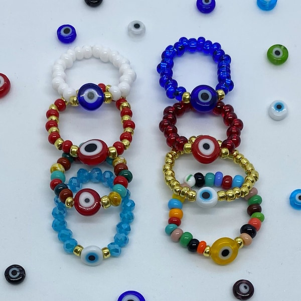 Evil eye beaded rings, evil eye jewelry, random rings mix