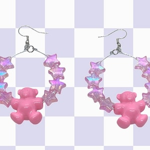 Pink bear earrings, kawaii earrings, pastel kawaii earrings