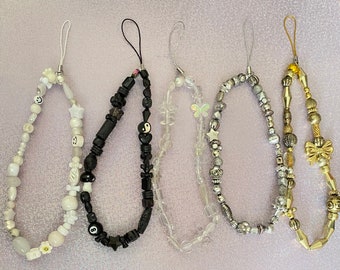 Y2k beaded phone charm, black phone charm, beaded phone strap