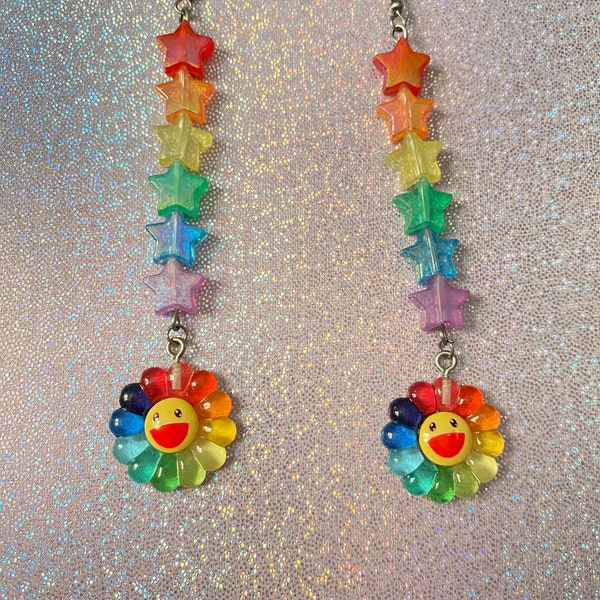 Rainbow flower earrings, y2k earrings, decora kei jewelry