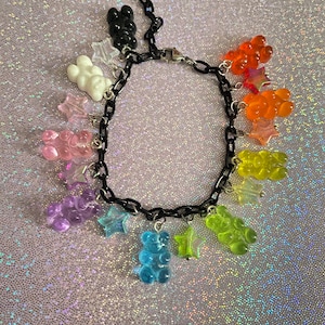 Rainbow gummy bear charm bracelet, kawaii jewelry