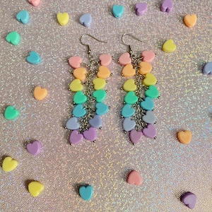 Pastel rainbow heart earrings, kawaii jewelry, fairy kei earrings