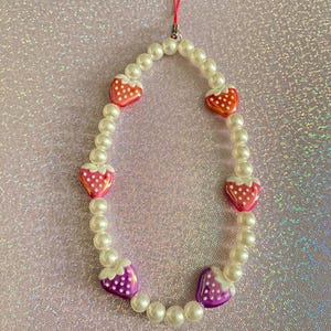 Strawberry phone charm, beaded phone charm, y2k beaded phone charm