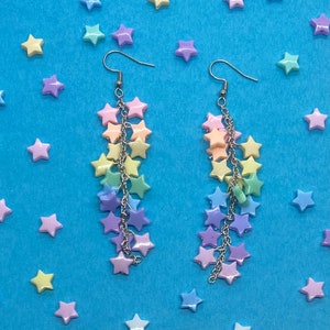 Pastel rainbow star earrings, kawaii earrings, fairy kei jewelry