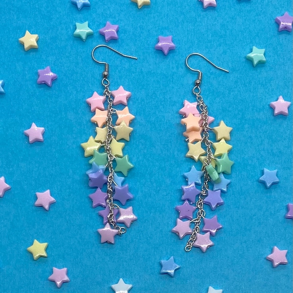 Pastel rainbow star earrings, kawaii earrings, fairy kei jewelry