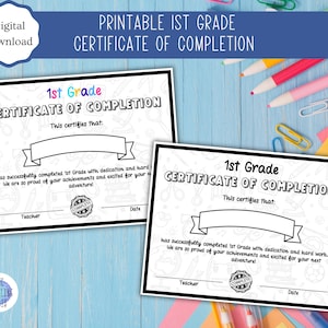 Certificado de Conclusão de 1ª Série para Imprimir | 1ª Série | Ensino Fundamental | Graduação | Diploma | Colorido e Preto e Branco | Carta dos EUA