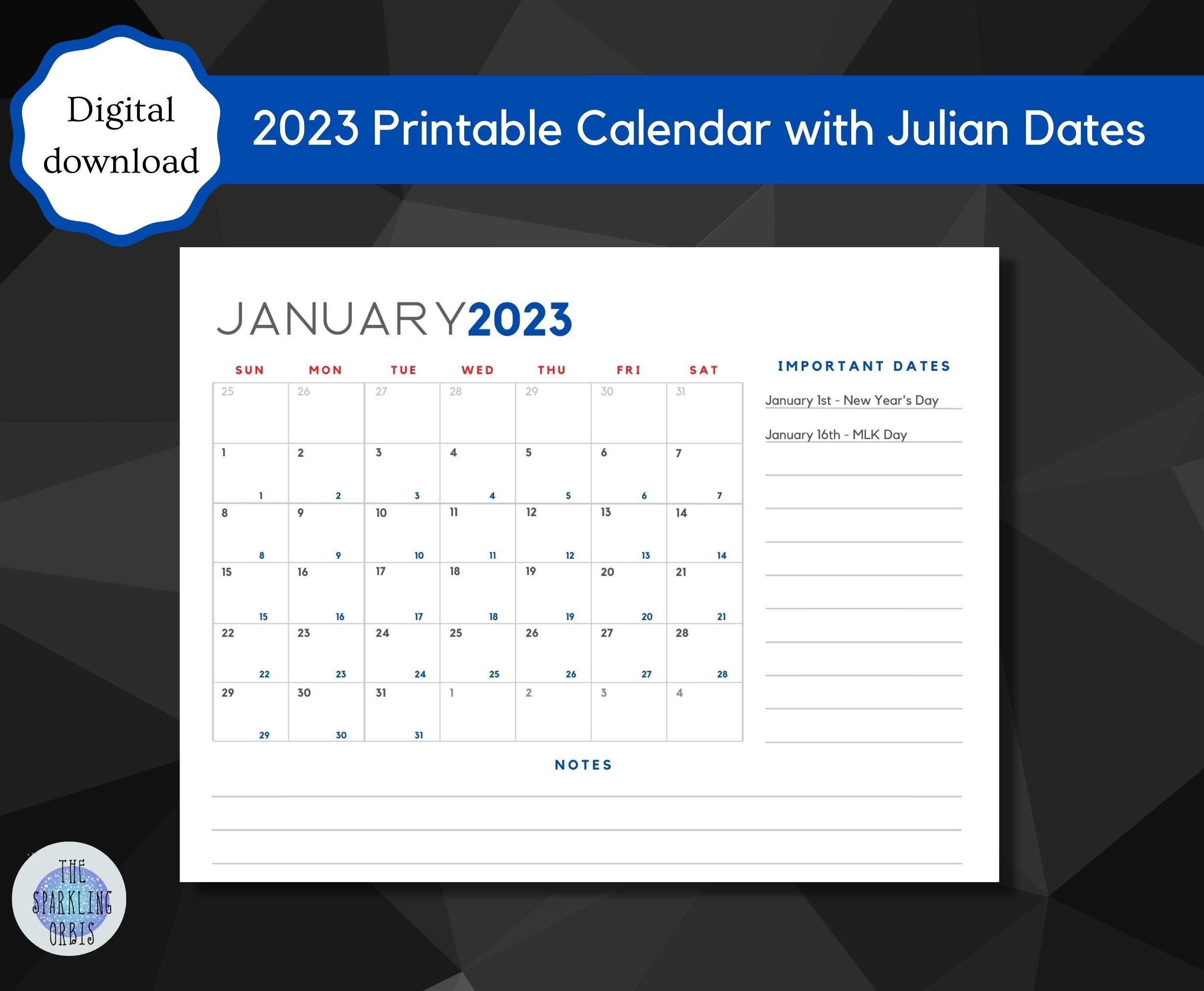 Printable 2023 Monthly Calendar Julian Calendar Military Etsy