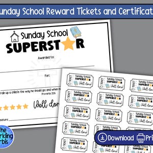 Printable Sunday School Reward Tickets and Certificate (PDF)