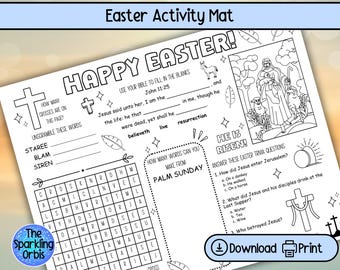Printable Christian Easter Activity Mat | Easter Scripture Worksheet | Easter Activity for Children | PDF | US Letter and A4
