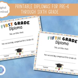 Druckbare Zeugnisse für Pre-K bis zur sechsten Klasse | Graduiertenzertifikate | Grundschulabschluss | PDF-Datei