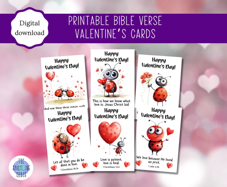 Set of 6 Printable Bible Verse Valentine's Cards | Christian Valentines ...